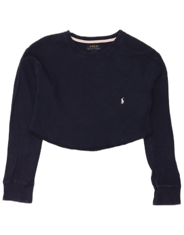 Polo Ralph Lauren Damski krótki top z długim rękawem, UK 18 XL, granatowy, bawełniany