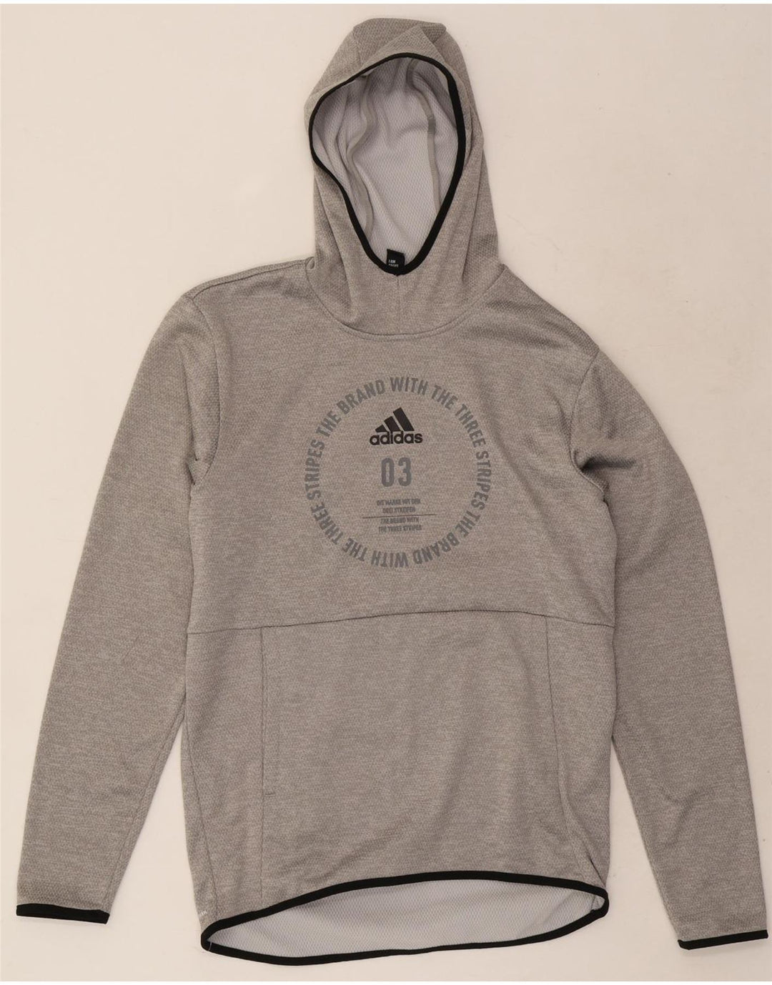 Męska bluza z kapturem Adidas z grafiką, mała, szara, z poliestru