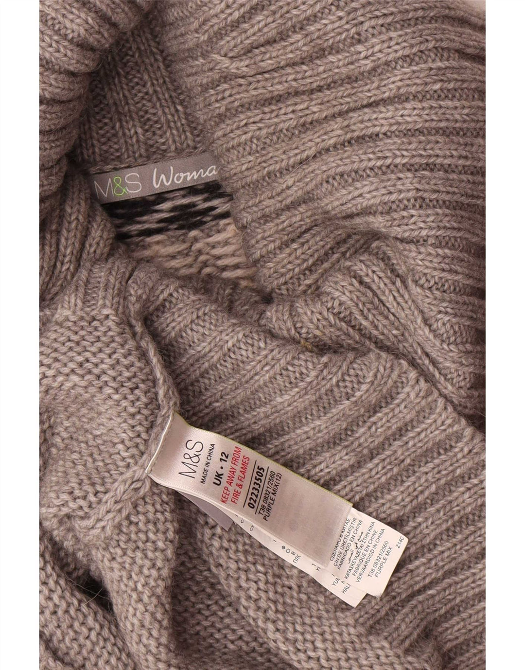 Marks & Spencer Damski sweter z golfem UK 12 Średni szary Fair Isle