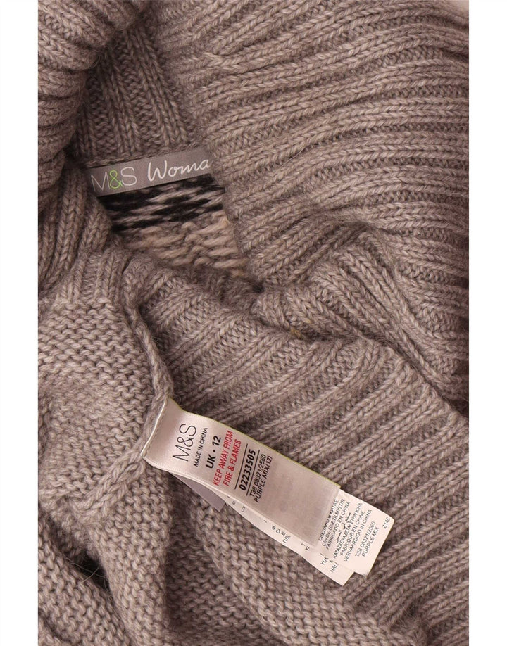 Marks & Spencer Damski sweter z golfem UK 12 Średni szary Fair Isle
