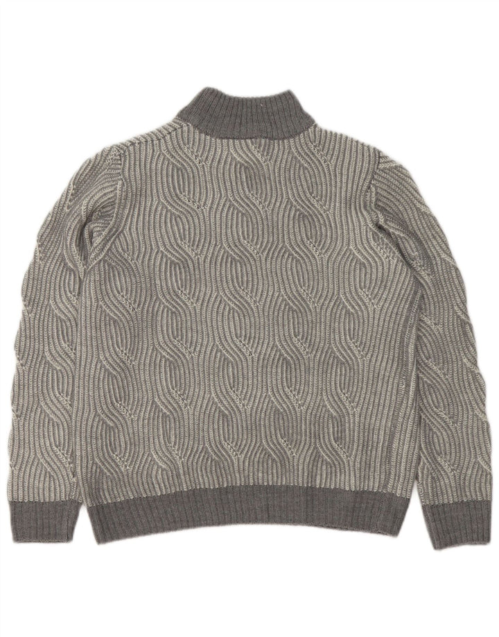 Vintage męski sweter z golfem UK 40/42 średni szary geometryczny