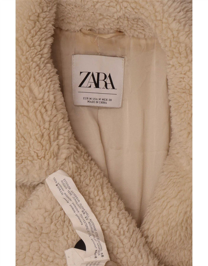 Dwurzędowy płaszcz damski Zara Teddy Bear UK 14, średni złamanej bieli