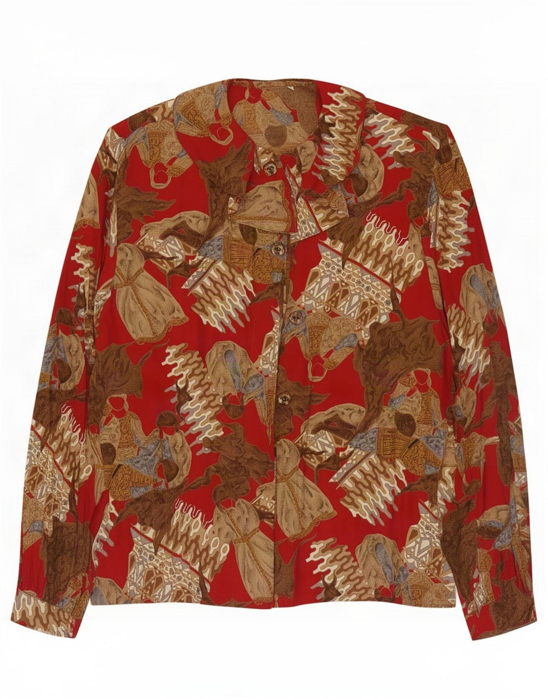 Damska bluzka koszulowa oversize w stylu vintage UK 10 Small Red Colorblock