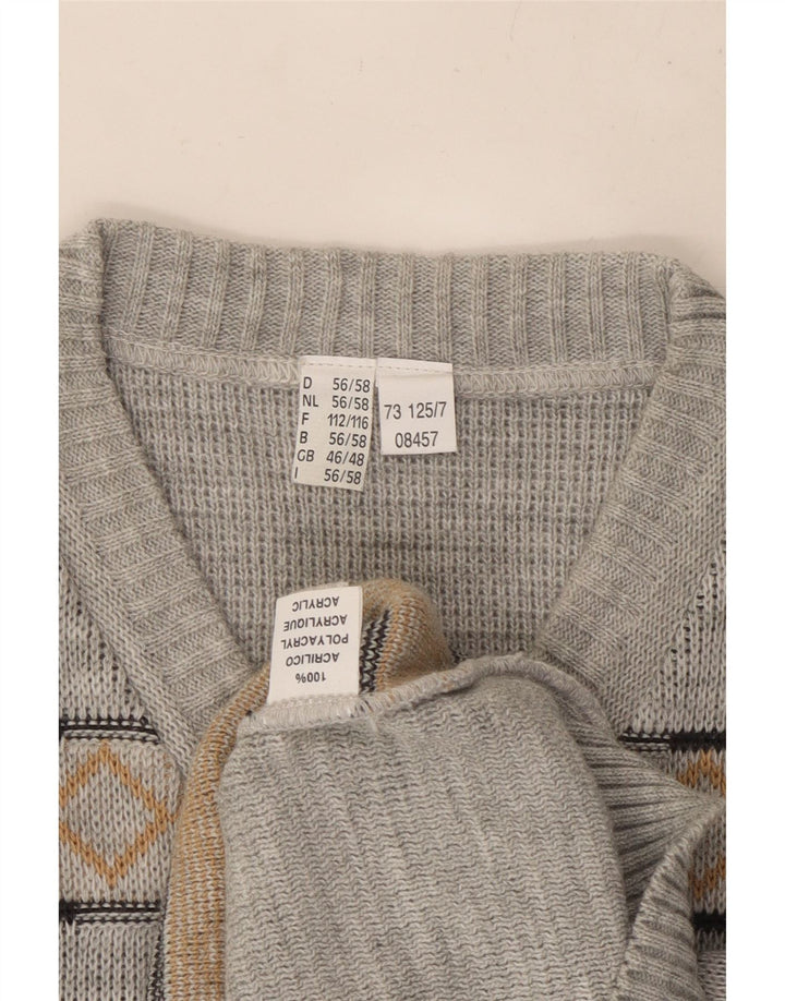 Męski sweter VINTAGE z dekoltem w kształcie litery V UK 46/48 2XL Szary Argyle/Diament