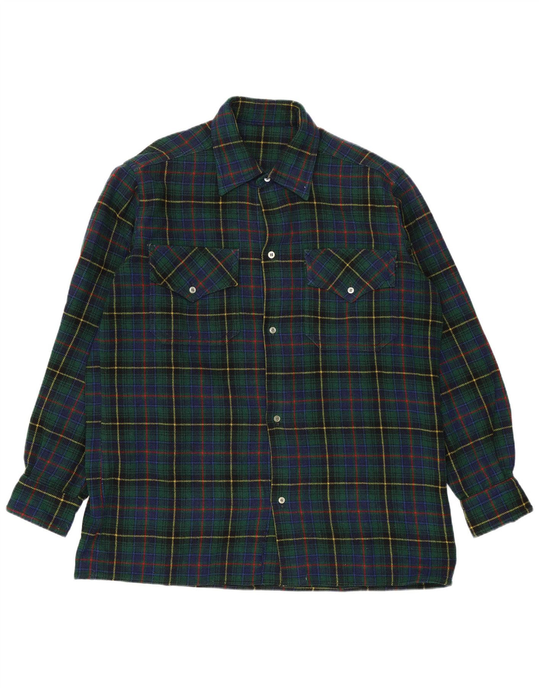 Vintage męska koszula flanelowa w dużą zieloną kratkę