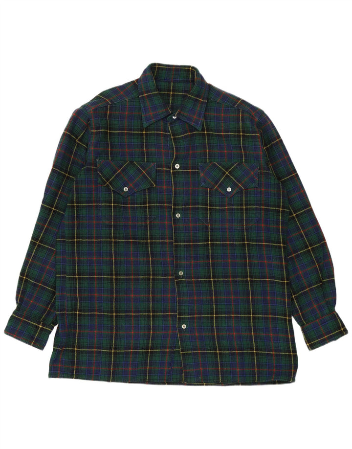 Vintage męska koszula flanelowa w dużą zieloną kratkę