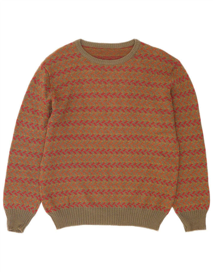 Męski sweter z okrągłym dekoltem w stylu vintage, średnia wełna w kolorze khaki