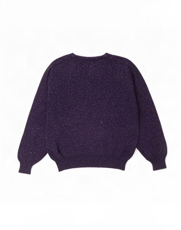 Sweter damski w stylu vintage z dekoltem w łódkę UK 14 Średni fioletowy nakrapiany bawełniany