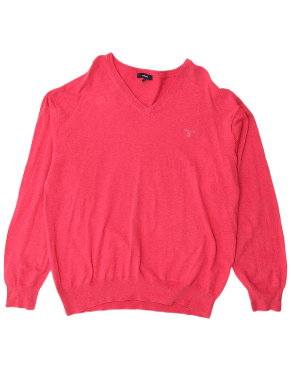 Sweter damski Gant z dekoltem w kształcie litery V, UK 22 3XL, różowy, bawełniany