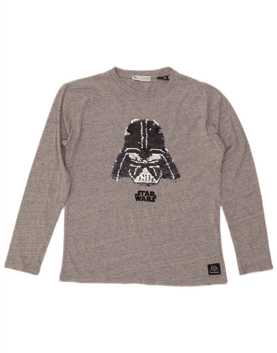 Dziewczęcy graficzny top ZARA z długim rękawem 11-12 lat, szara bawełna