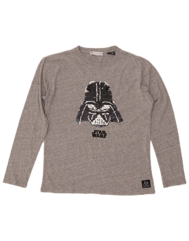 Dziewczęcy graficzny top ZARA z długim rękawem 11-12 lat, szara bawełna