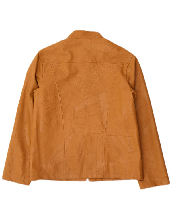 Vintage damska kurtka ze sztucznej skóry UK 14, duża, beżowa, patchworkowa, z poliwinylu