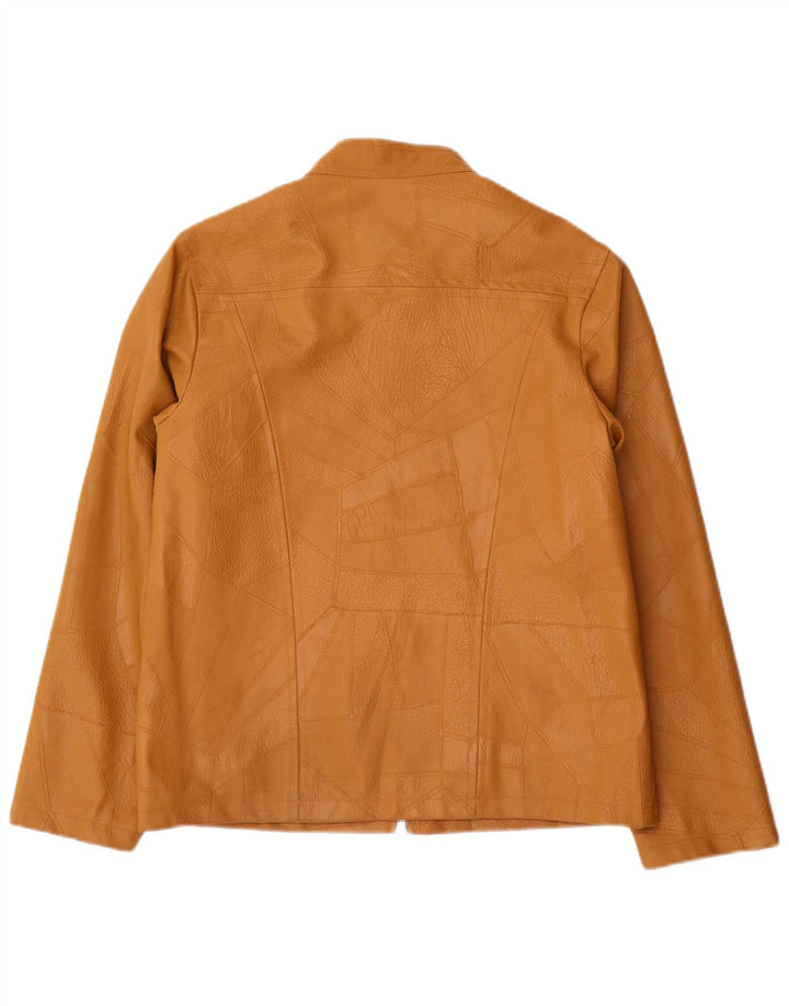 Vintage damska kurtka ze sztucznej skóry UK 14, duża, beżowa, patchworkowa, z poliwinylu