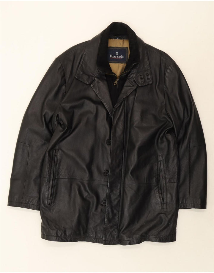 KARTEL Mens Leather Coat UK 40 Large Black Polyester Vintage Kartel and Second-Hand Kartel from Messina Hembry 