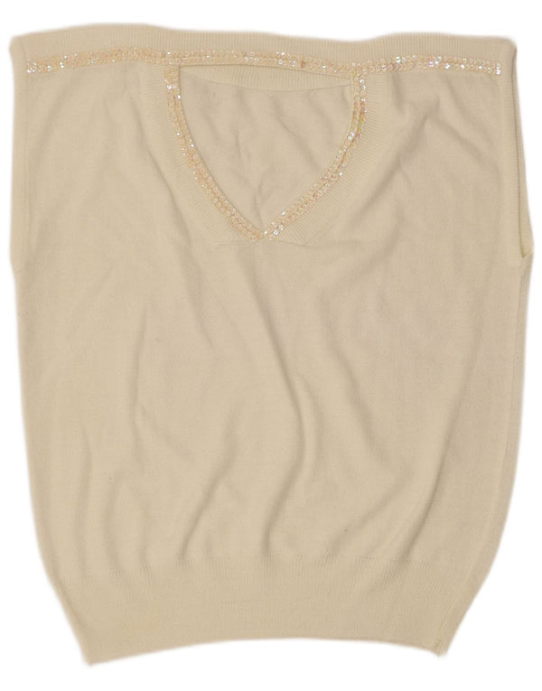 Tank top damski w stylu vintage, UK 14, średni, w kolorze złamanej bieli