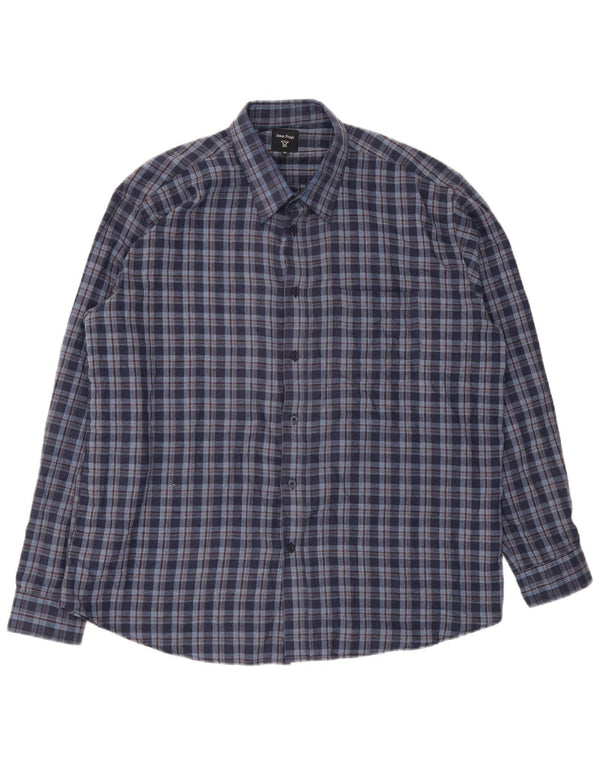 James Pringle Mens Flannel Shirt XL Navy Blue Check Polyester