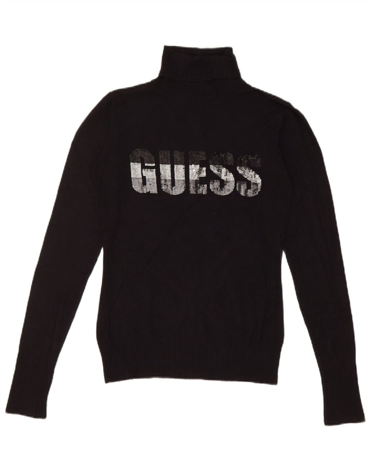 Damski sweter Guess z grafiką i okrągłym dekoltem UK 8, mały, czarny