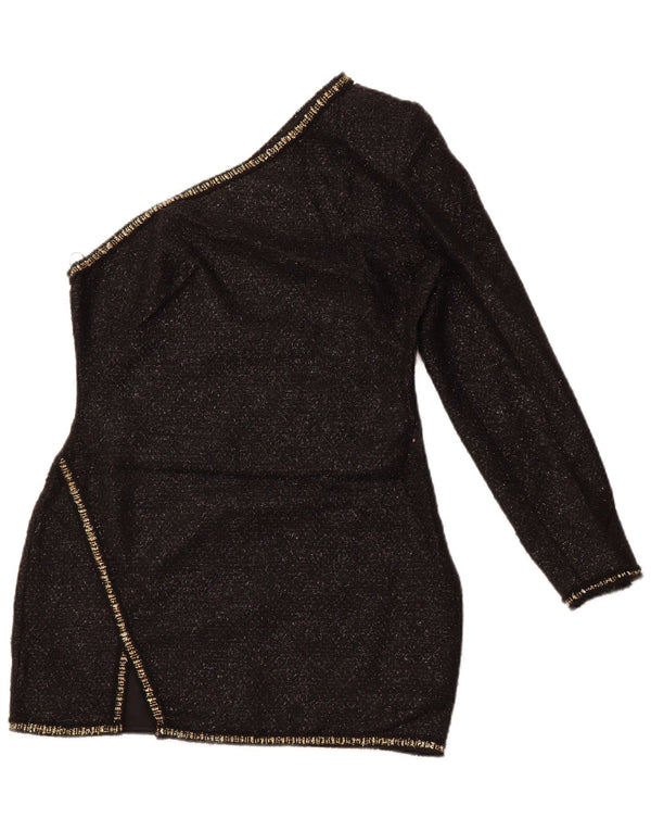 ZARA Womens Tunic One Shoulder Top UK 14 Large Black Flecked Acrylic