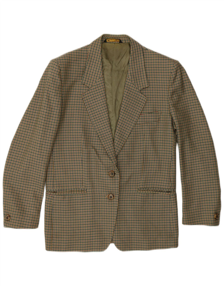 Vintage damska marynarka zapinana na 2 guziki UK 14 Medium Khaki w pepitkę