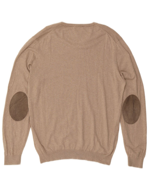 Męski sweter Massimo Dutti z dekoltem w kształcie litery V, duży, beżowy, bawełniany