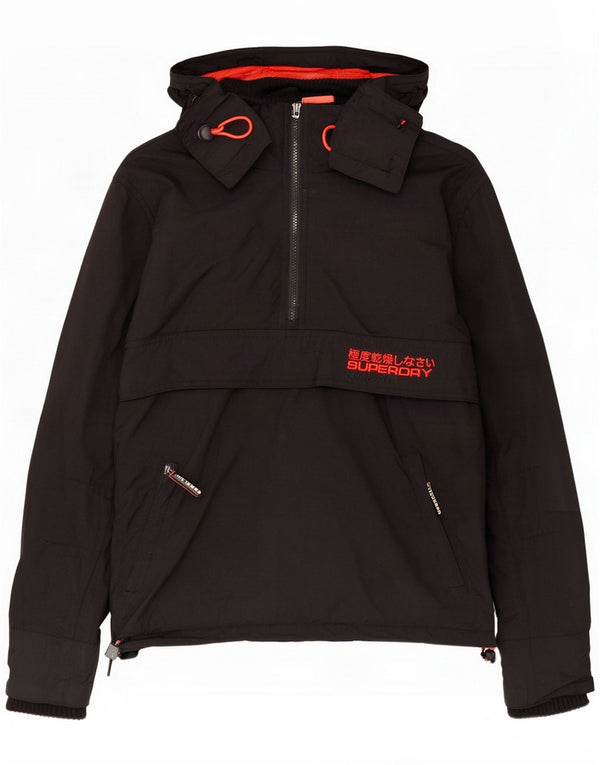 Superdry Męska kurtka przeciwdeszczowa z kapturem The Windcagoule Graphic UK 40 duża czarna