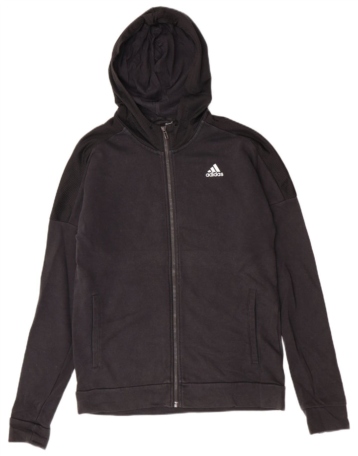 Adidas Męski sweter z kapturem i zamkiem błyskawicznym, średni czarny, bawełniany