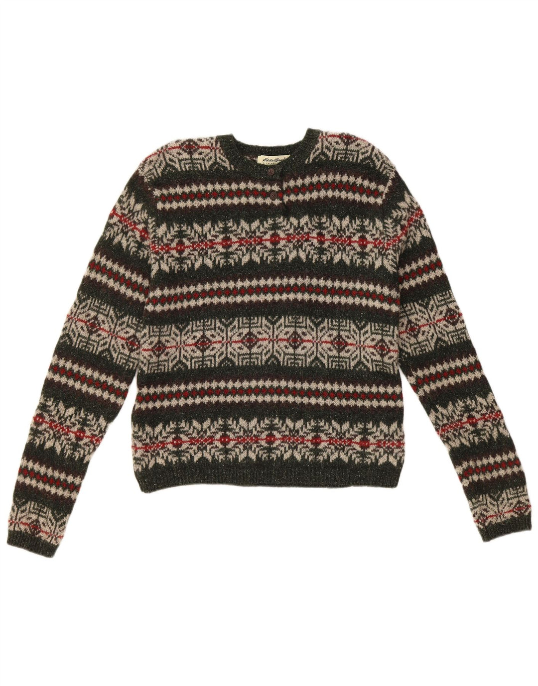 Damski sweter zapinany na guziki Eddie Bauer UK 6 XS Zielony Wełna Fair Isle