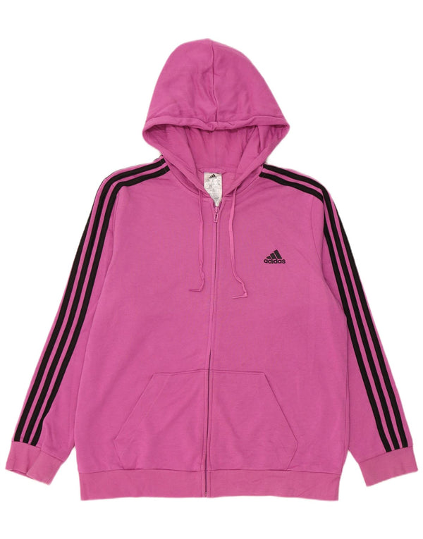 Adidas Womens Zip Hoodie Sweater UK 20/22 XL Pink Cotton