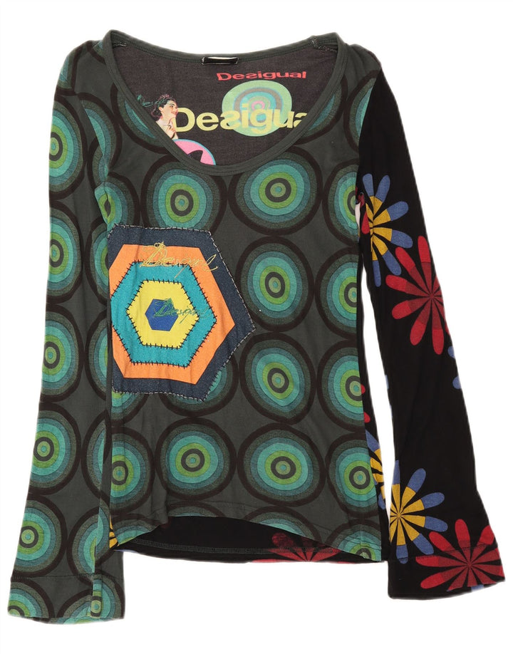 Damski graficzny top Desigual z długim rękawem UK 8 Small, wielobarwna wiskoza