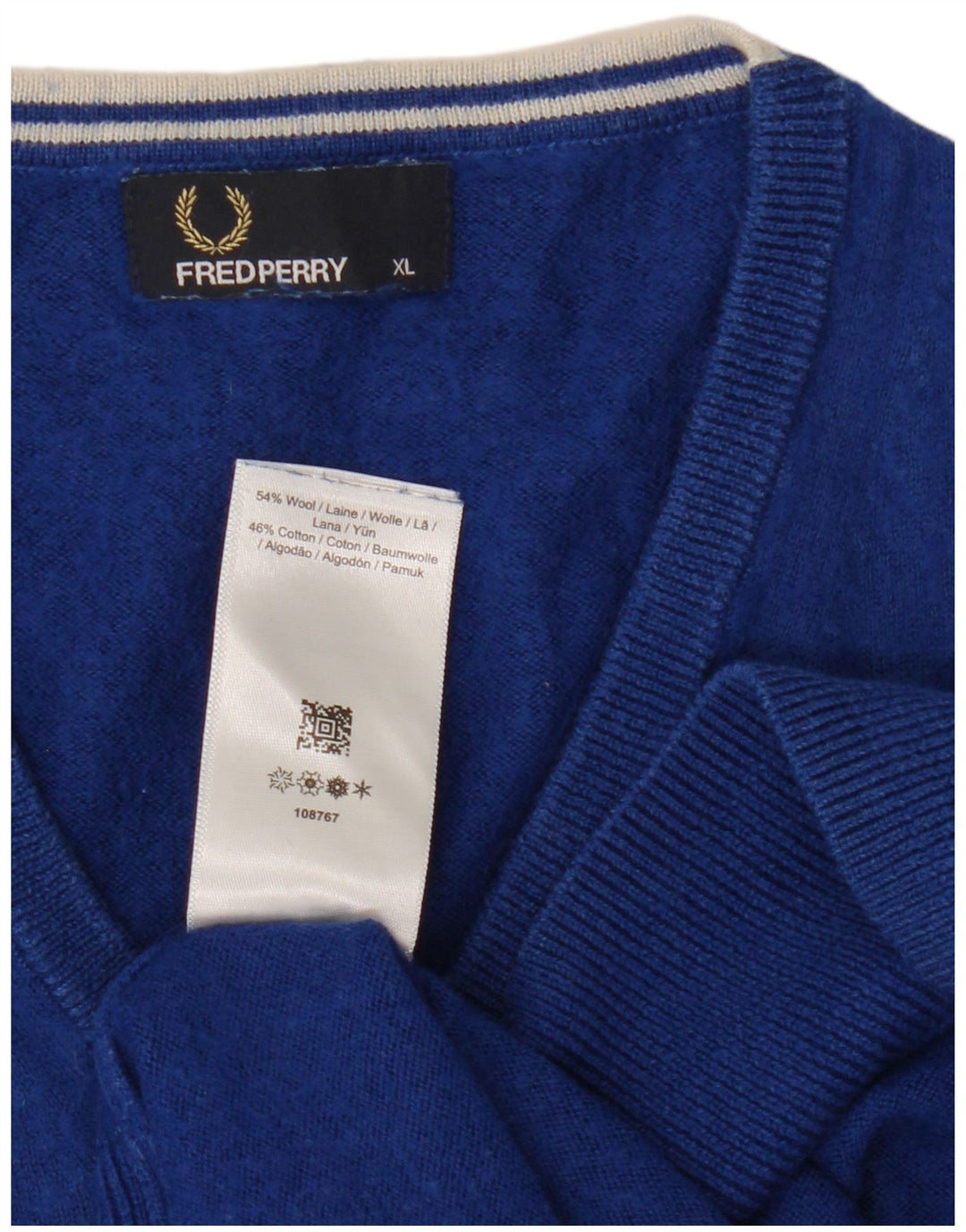 Męski sweter Fred Perry z dekoltem w kształcie litery V, XL, niebieska wełna
