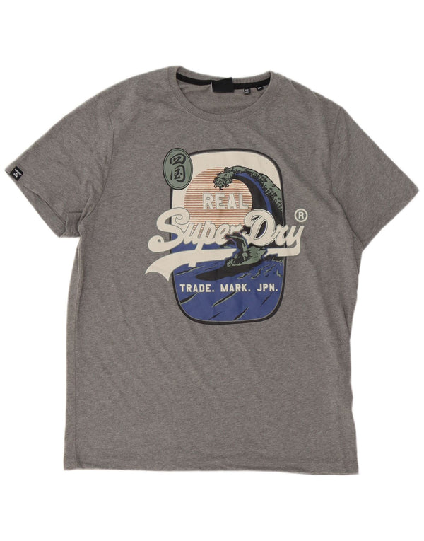 Męski T-shirt Superdry z grafiką, 2XL, szara bawełna