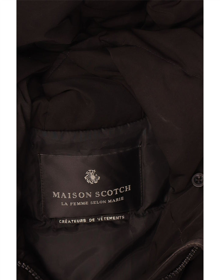 Damski ocieplany płaszcz z kapturem Maison Scotch UK 14, średni czarny poliester