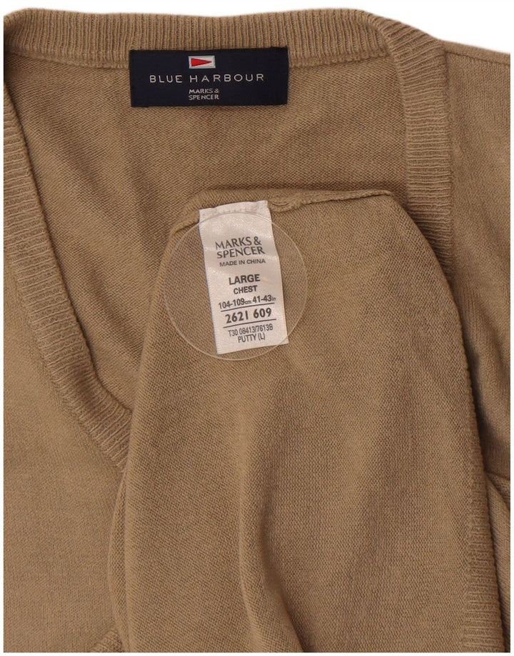 Marks & Spencer Męski podkoszulek w kolorze niebieskim z kamizelką Harbour, duży, beżowy, akrylowy