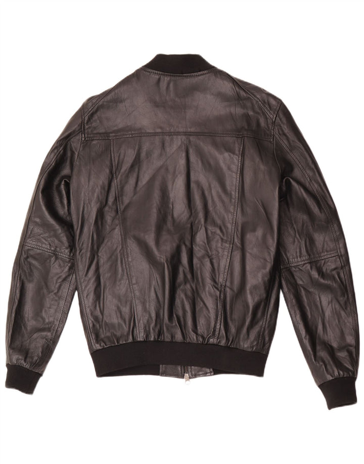 Męska kurtka skórzana typu bomber w stylu vintage IT 48, średnia czarna skóra