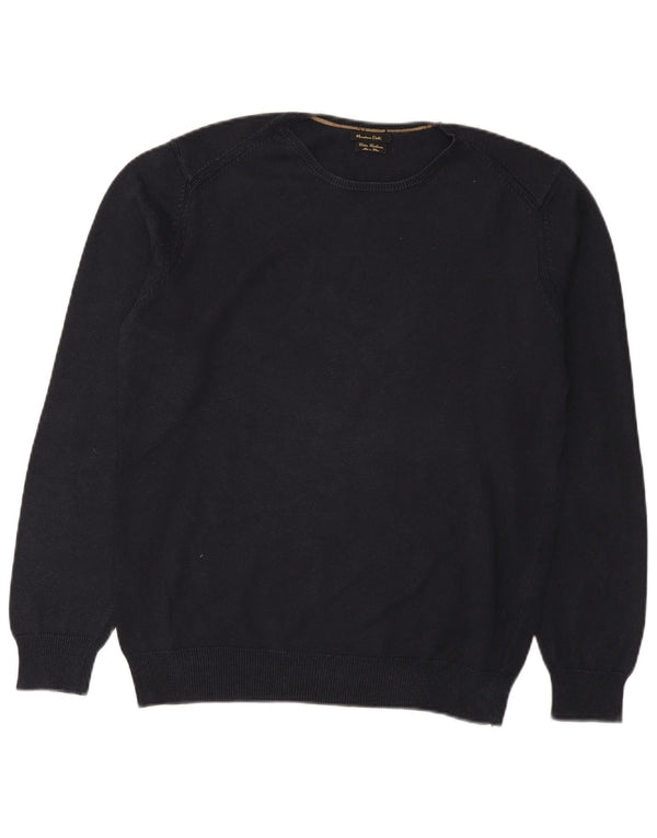 Męski sweter Massimo Dutti z okrągłym dekoltem, duży, granatowy, bawełniany