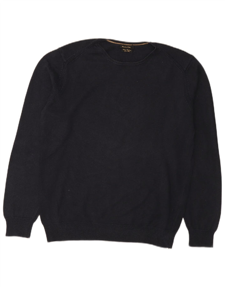 Męski sweter Massimo Dutti z okrągłym dekoltem, duży, granatowy, bawełniany