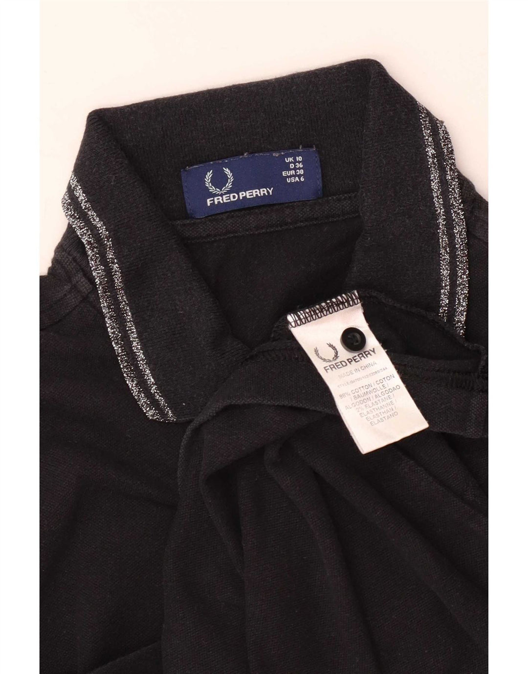 Damska koszulka polo Fred Perry UK 10, mała, czarna, bawełniana
