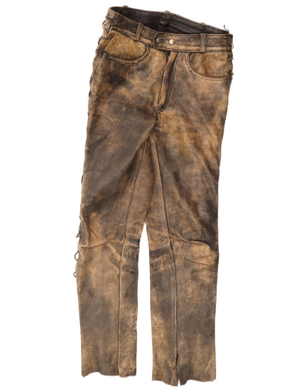 Vintage męskie proste skórzane spodnie W30 L30 Khaki