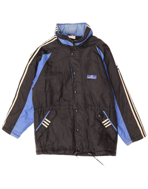 Męski płaszcz wiatrówkowy Adidas z kapturem UK 40, duży czarny nylon z blokami kolorów