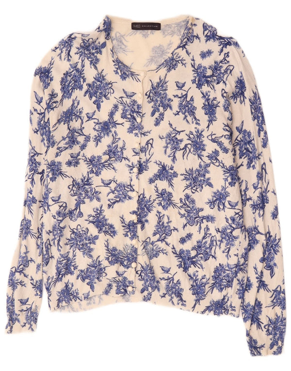 Marks & Spencer Damski sweter rozpinany UK 14, duży, niebieski, wiskoza w kwiaty