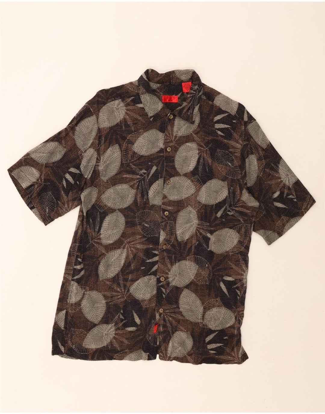 IZOD Mens Short Sleeve Shirt Medium Brown Floral Silk Vintage Izod and Second-Hand Izod from Messina Hembry 
