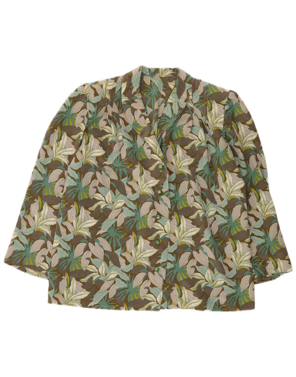 Vintage Womens Long Sleeve Shirt Blouse UK 14 Large Khaki Floral