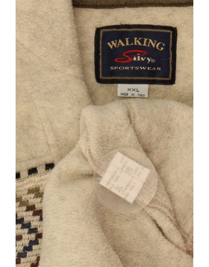 Męski sweter polarowy Silvy z zamkiem błyskawicznym 2XL, beżowa, geometryczna wełna