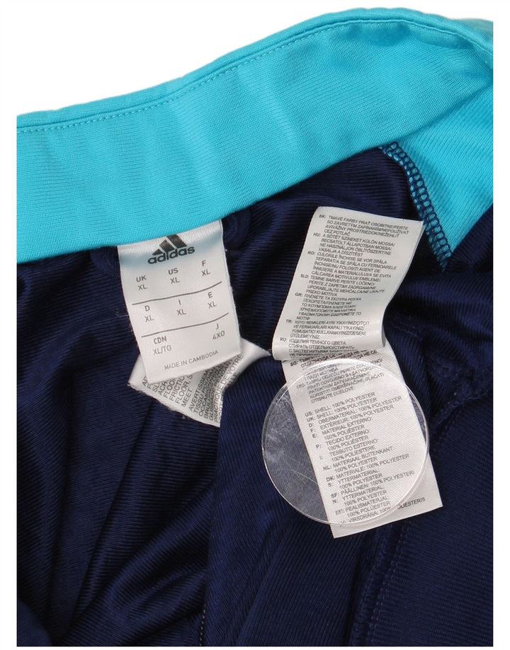 Pełny dres ADIDAS męski XL, granatowy, poliester z blokami kolorów