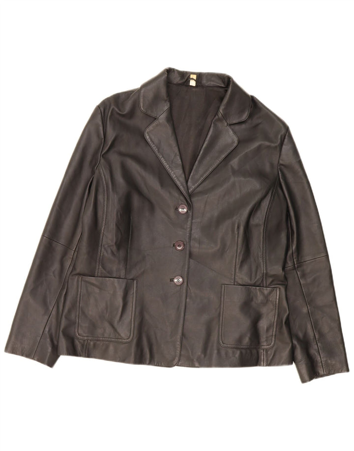 VINTAGE Womens Leather 3 Button Blazer Jacket UK 18 XL Black Leather