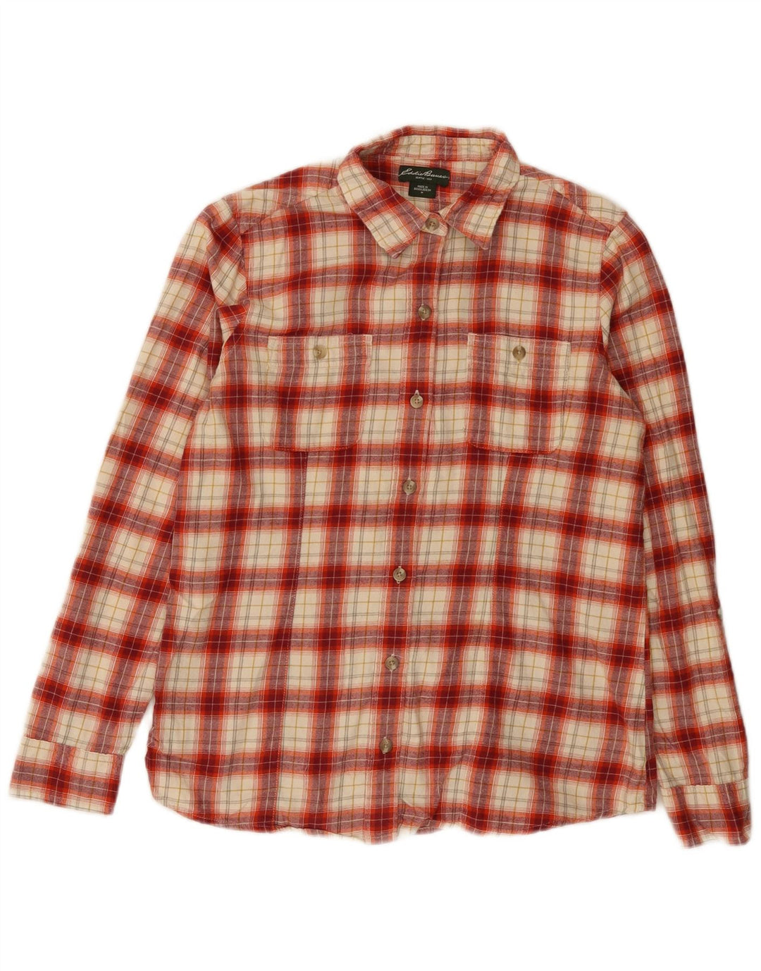 Damska koszula flanelowa Eddie Bauer UK 14, bawełniana w średnią czerwoną kratkę