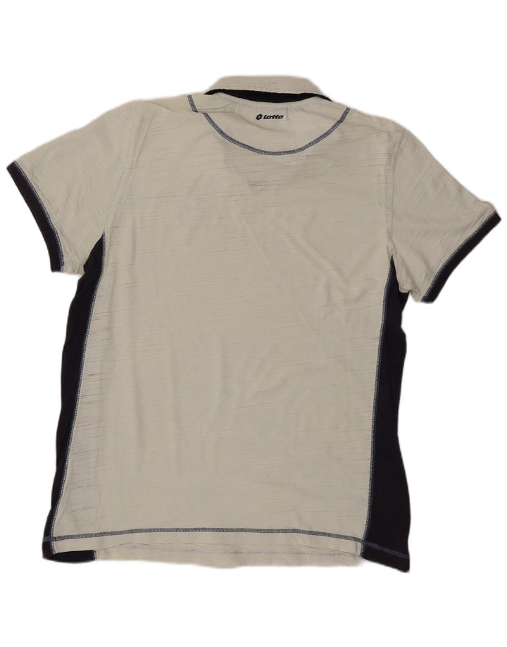 Męska koszulka polo Lotto z grafiką 2XL, biała, bawełniana w bloki kolorów