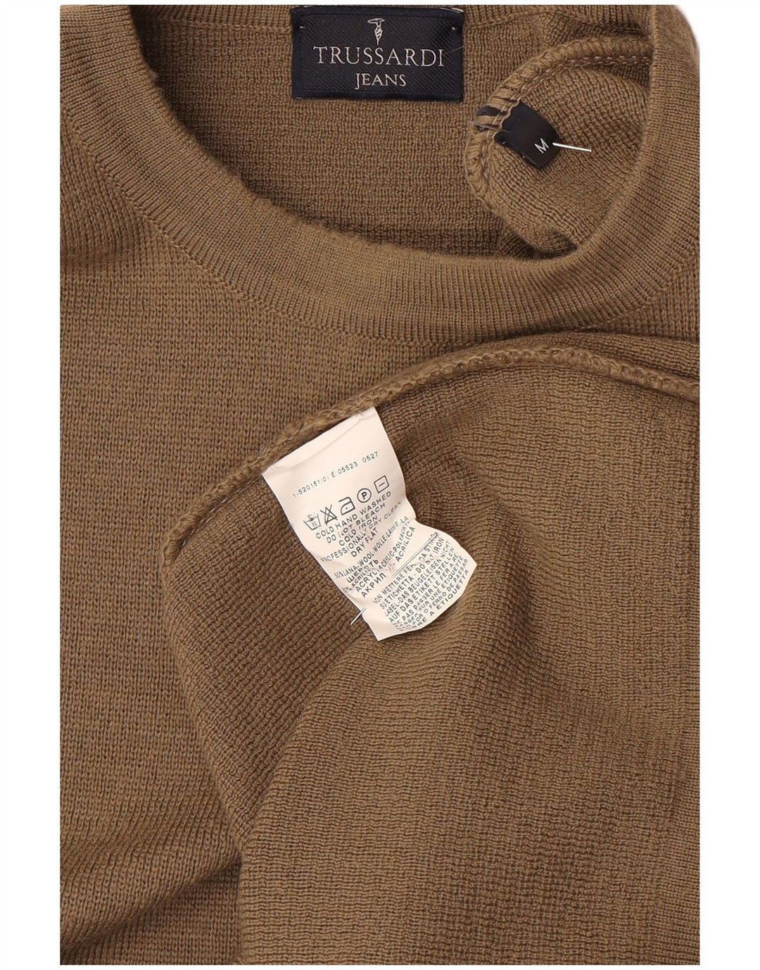 Męski sweter z okrągłym dekoltem Trussardi Jeans Średni brązowy wełniany