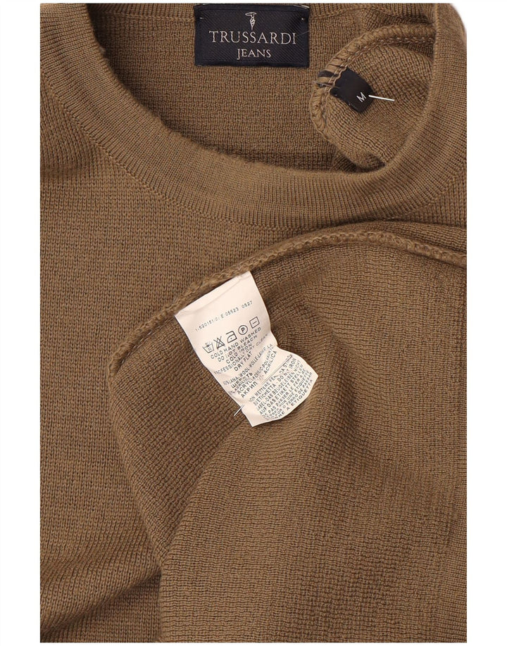 Męski sweter z okrągłym dekoltem Trussardi Jeans Średni brązowy wełniany