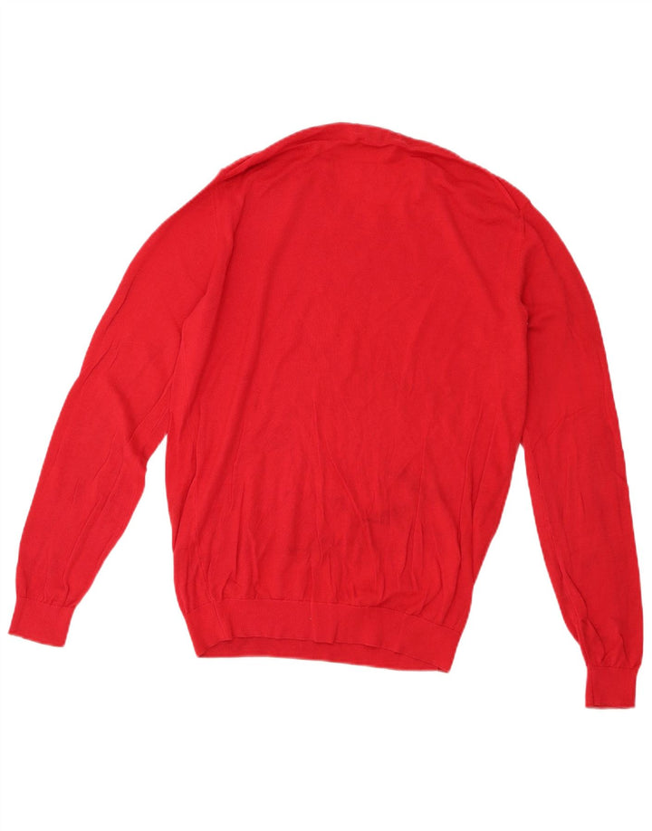 Zara Męski sweter z okrągłym dekoltem, duży, czerwony, bawełniany
